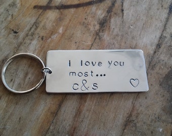 I Love You Most Custom Initial Hand Stamped Keychain