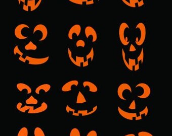 SVG Halloween set of 12 different faces Digital download