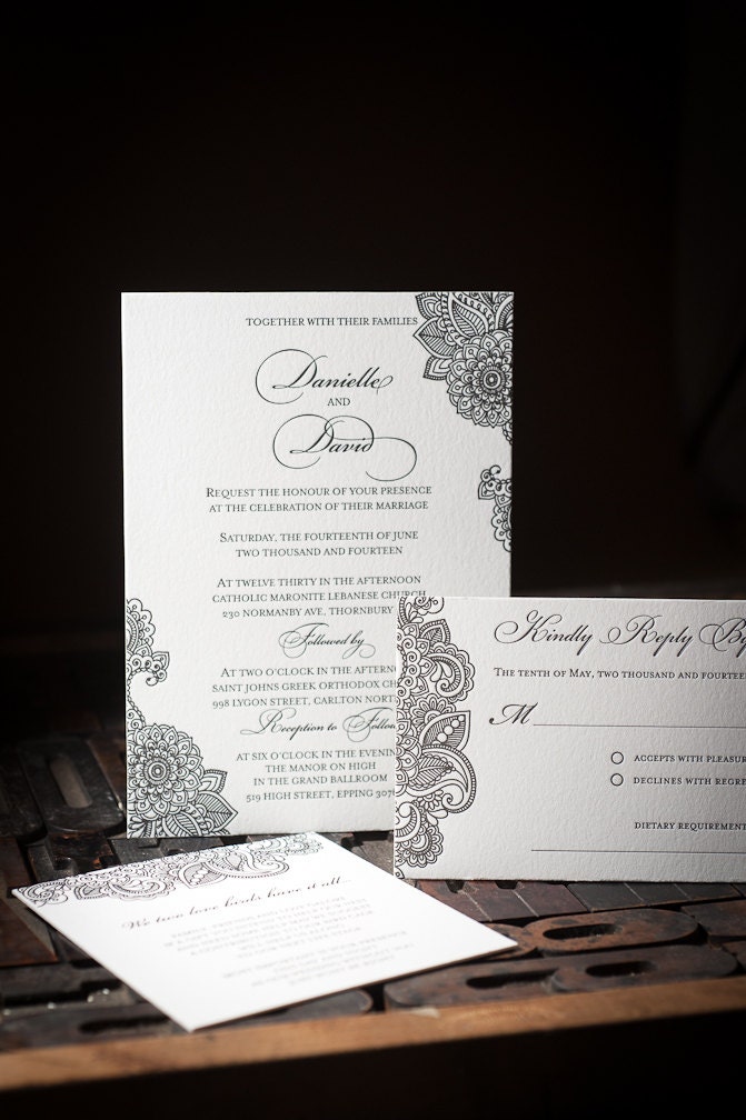 Letterpress Wedding Invitation, Letterpress RSVP card, Letterpress ...
