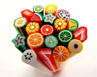 20 Fimo Canes, Mixed Fruit Canes, Polymer Clay Canes, 2 Inch Fimo Canes, Nail Art, Kawaii Canes, Nail Decoration, Fimo Jewelry UK Seller