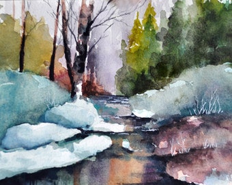 ORIGINAL Watercolor Painting 10x10 Inch River Landscape