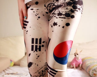 KPOP KOREA LEGGINGS /Seoul South Korea / Korean Flag Leggings/Kpop Clothing/ National Flag Country Cycling leggings Tights dx88