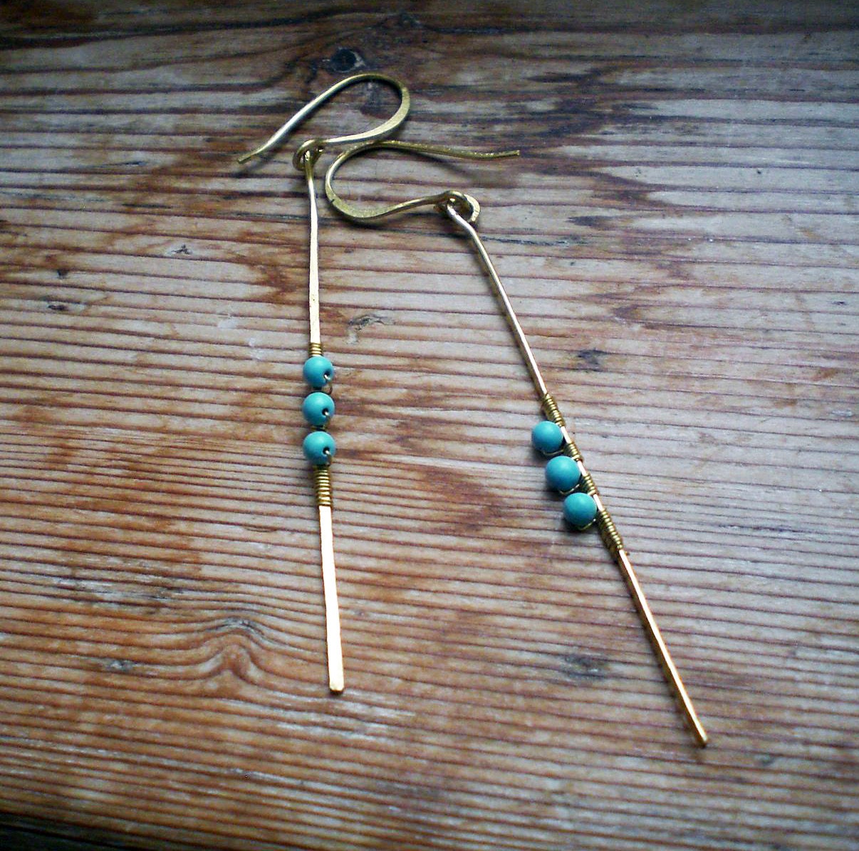 Turquoise earrings // brass earrings // turquoise jewelry