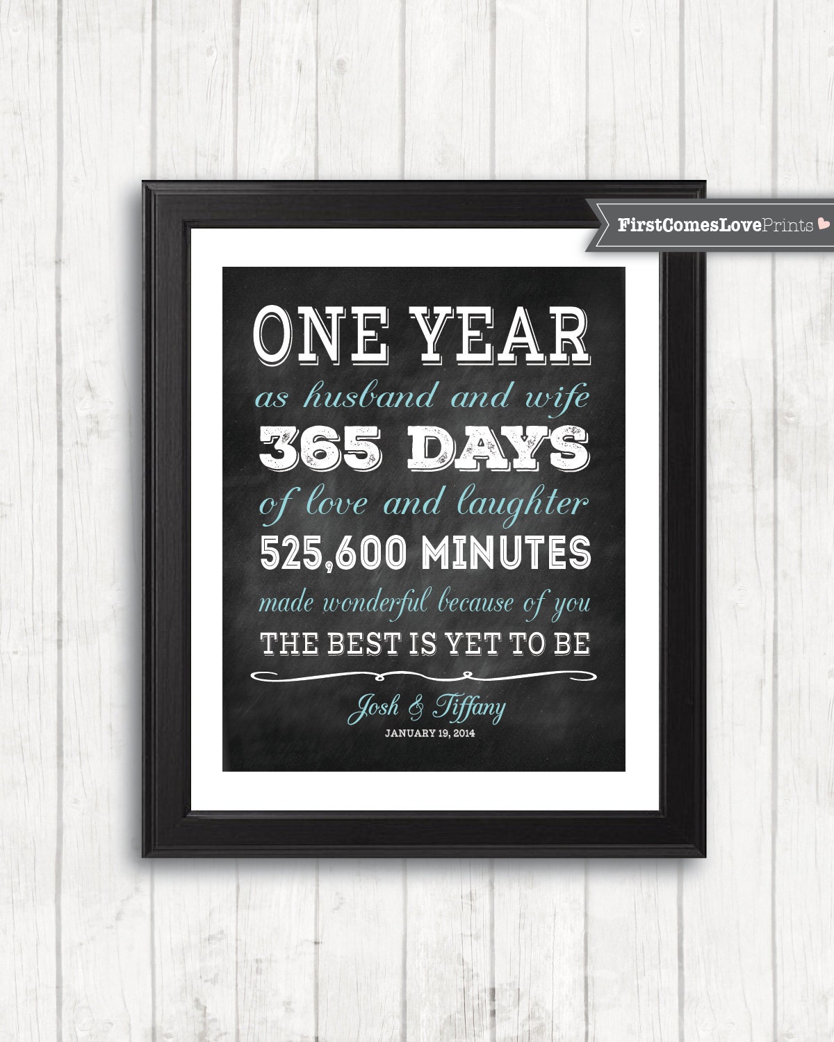 Chalkboard Style First Anniversary Gift for Husband for Wife