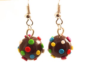 Candy Crush Earrings, Bomb Color in Polymer Clay, Fimo Miniature Food Jewelry, Candy Crush Fan Jewelry, Candy Crush Charm, Valentine's Gift
