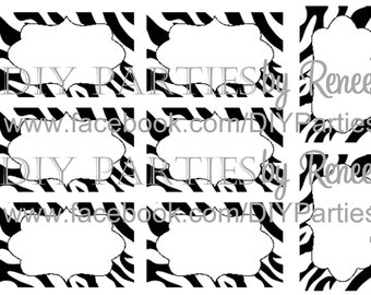 Candy Buffet Jar Labels - Zebra - Black