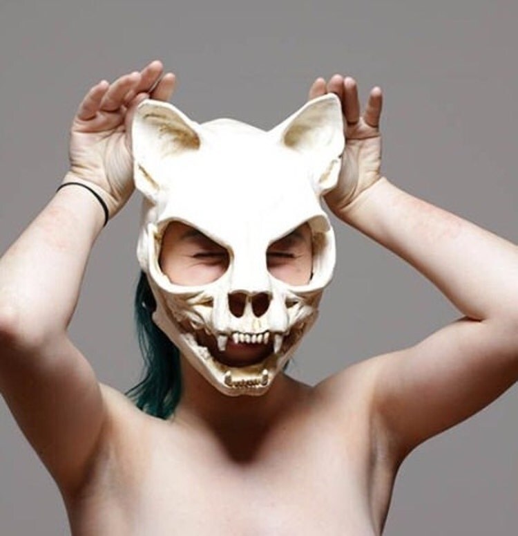 S/M Kitty skull mask with ears and movable by HighNoonCreations