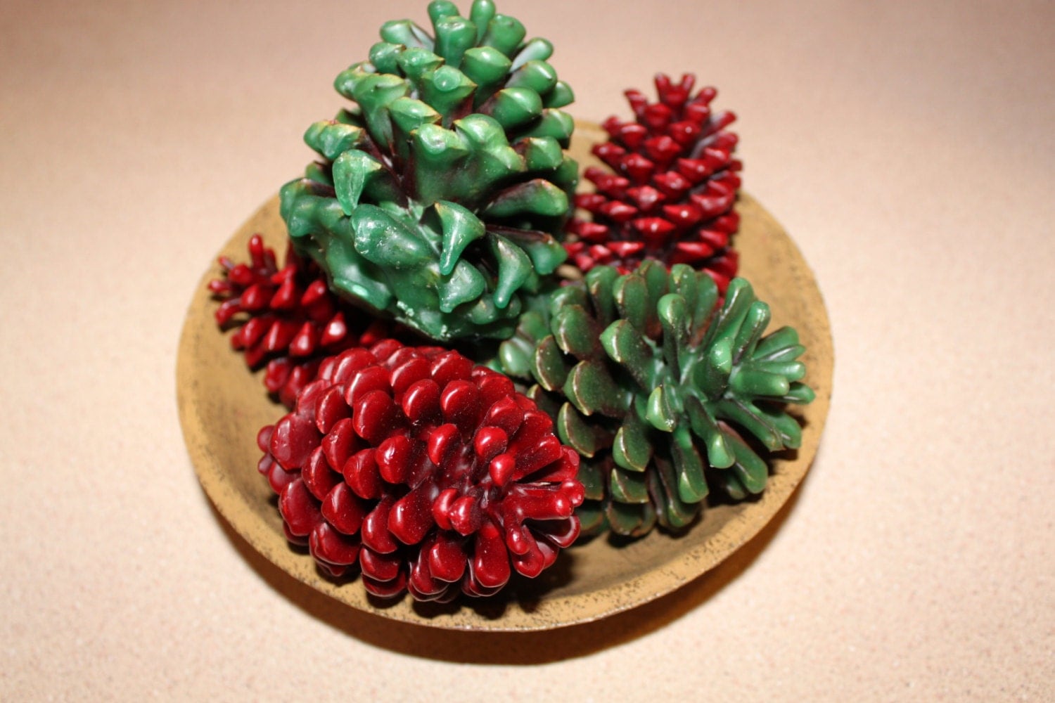 Wooden Bowl with Wax Dipped Pine Cones