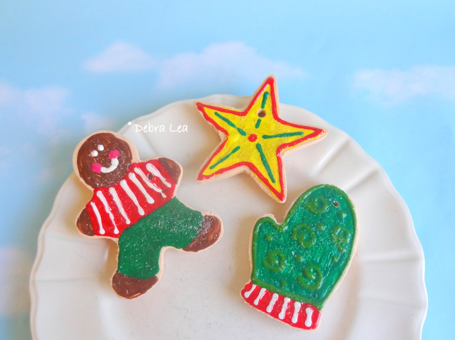 Fake Cookies Set of 3 Handmade Faux Christmas Holiday Gingerbread Sugar Cookie Ornament Boy Star Mitten C5