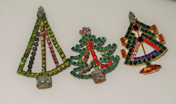 sale three vintage rhinestone christmas tree pins by sale three vintage rhinestone christmas tree pins by