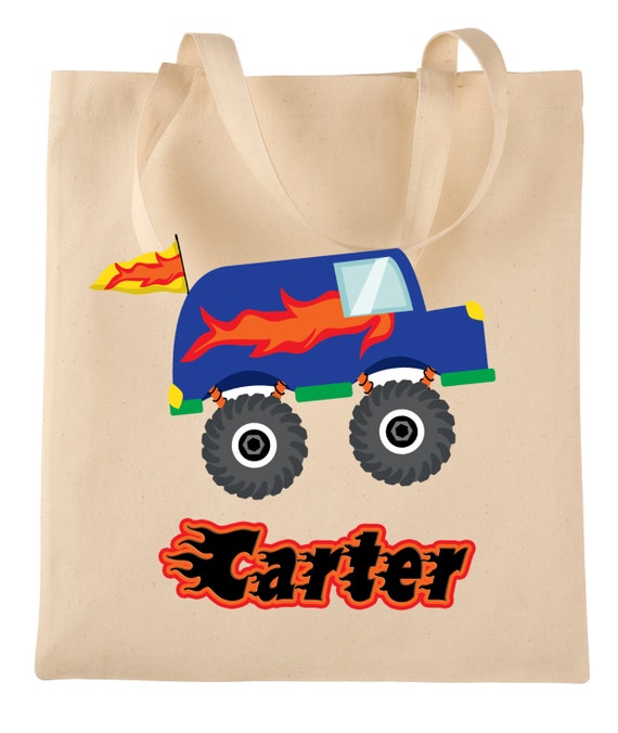 Truck Tote Bag - Boys Tote - Canvas Tote - Monster Truck Party Bag ...