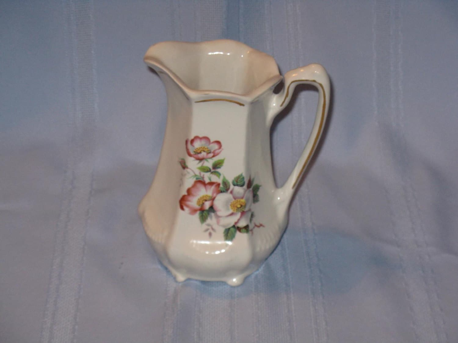 Ceramic small milk pitcher large cream pitcher wild rose flowers