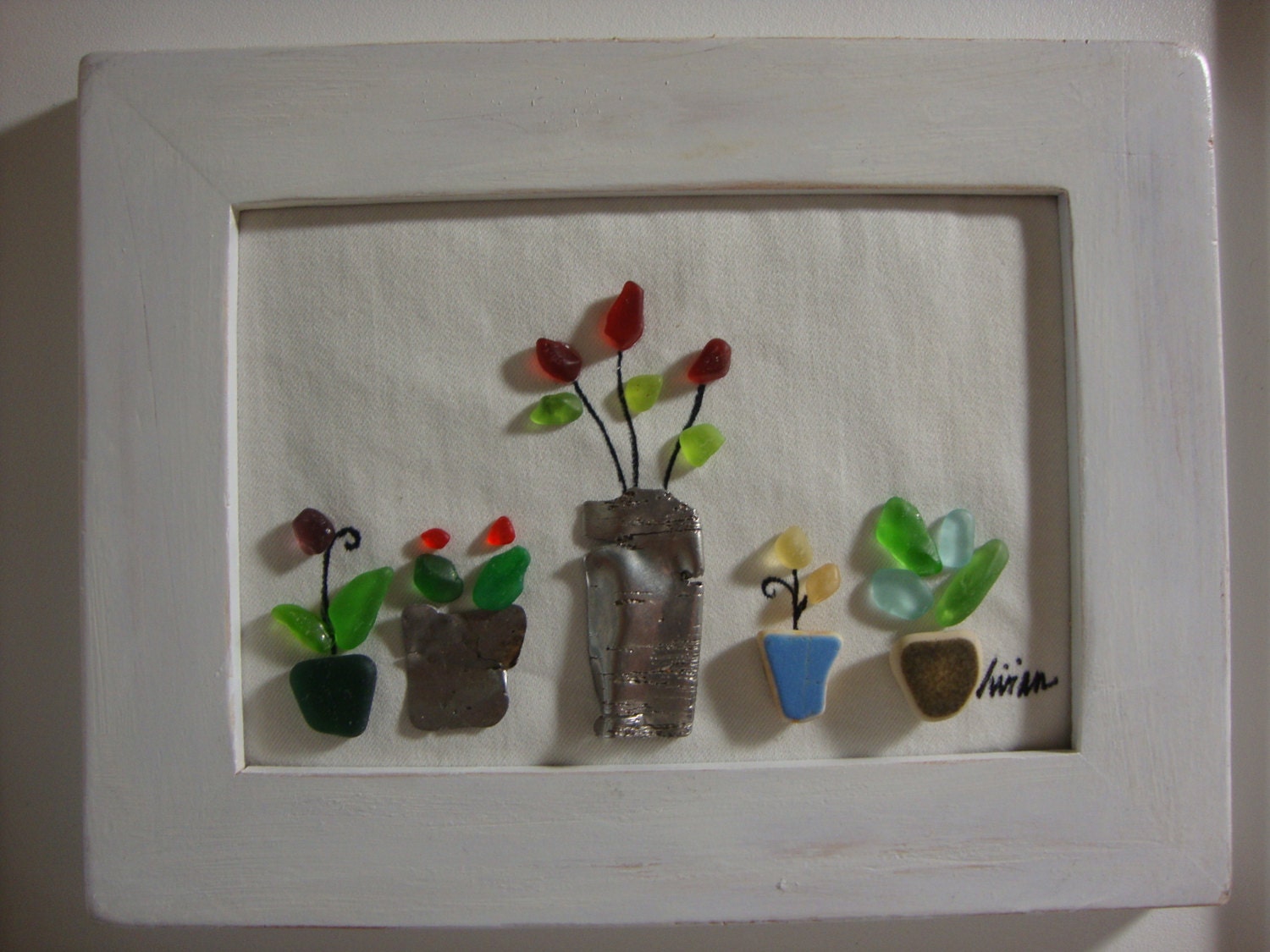 Sea Glass Art Flower Pots Roses Genuine Surf Tumbled