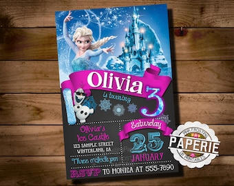 FROZEN PRINTABLE INVITATION, Custom Frozen Invitation For Girls Birthday Party, Frozen Party Decor, Winter Birthday, Pink Frosting Paperie