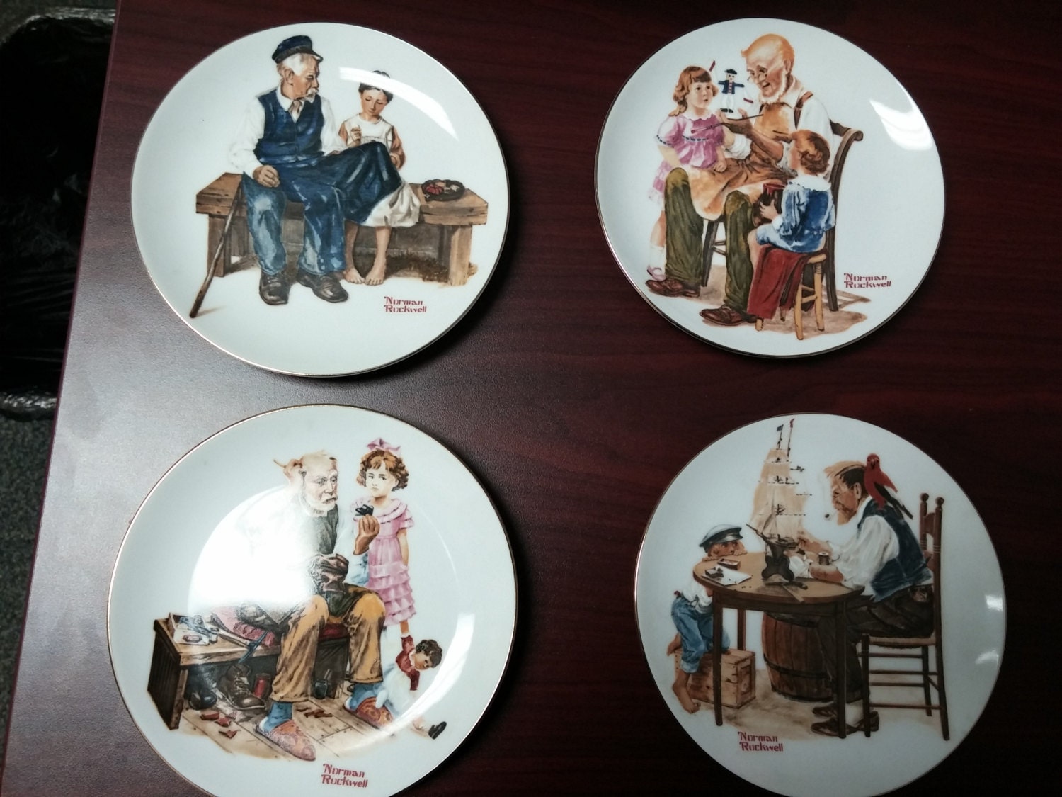 Set of 4 Norman Rockwell Collectible Porcelain Plates No Chips