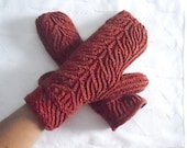 Woman's Marsala Fleece Lined Driving Mittens Teen Marsala Lined Mittens Lightweight Warm Mittens Hand Knit Spiral Pattern