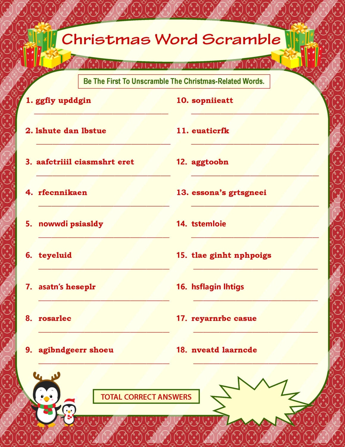 Christmas Word Scramble Printable