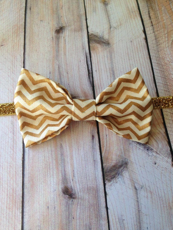 Items similar to Gold Chevron Bow/Headband, AddiBug Designs Chevron Bow