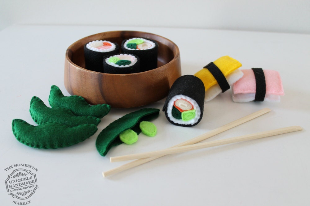 Felt Food Felt Sushi Play Food 10 Piece by TheHomespunMarket