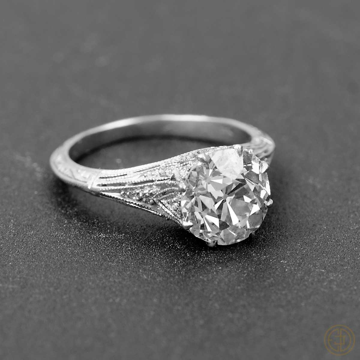 2.30 Carat Vintage Diamond Engagement Ring Set in Platinum