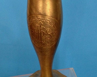 Antique Art Nouveau French Altar Vase, Religious, Gilded, Engraved