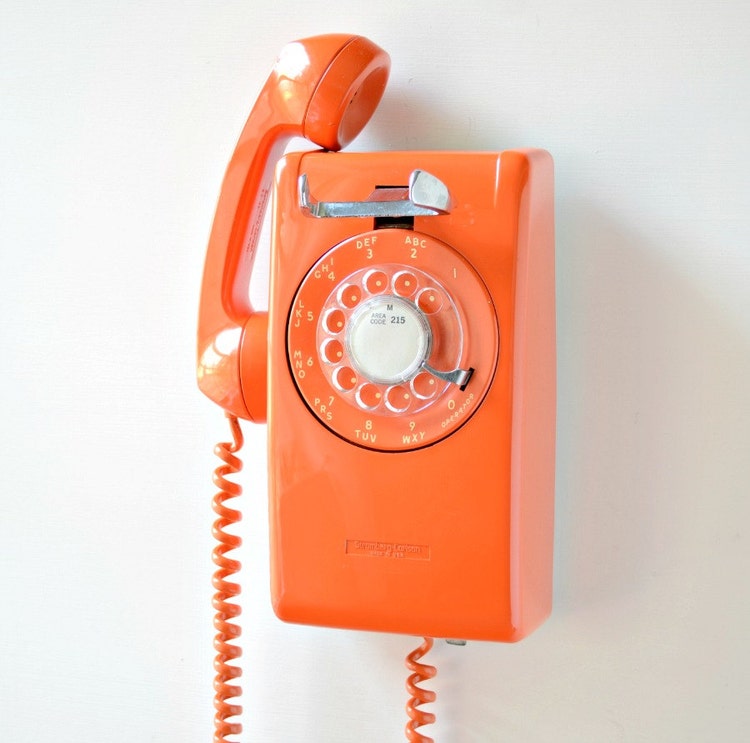 Vintage rotary dial wall mount telephone orange by TheGoldGator