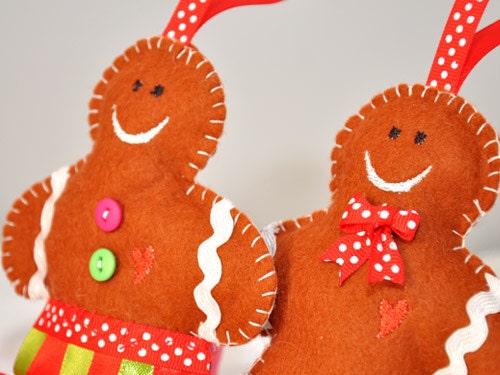 Handmade Mr & Mrs Gingerbreadman Ornaments, Set of 3