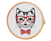 Hipster Cat - cross stitch pattern - animals funny - gifts for him - counted cross stitch patterns - needlepoint - Instant download