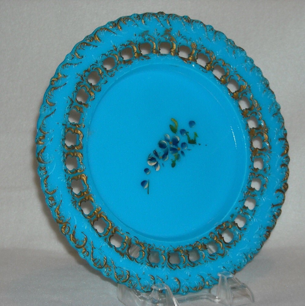 Antique Milk Glass Dithridge Blue Turquoise Plate. Pbdb