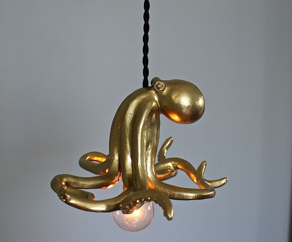 Octopus Pendant Ceiling Light Brass Taxidermy Beach Sea