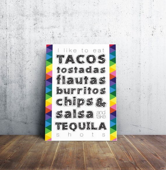 Tacos and Tequila Art Print - Colorful Poster - Sign - 3 Different Sizes