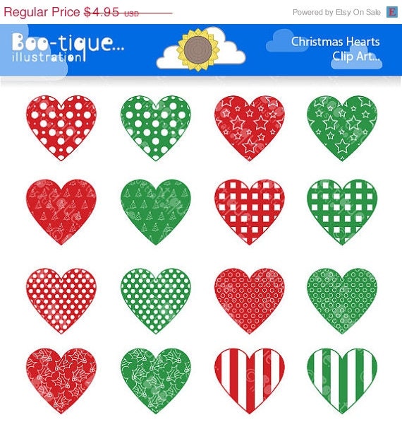 75% OFF Christmas Hearts Clipart for Instant Download. Christmas Hearts Clip Art. Xmas clip art