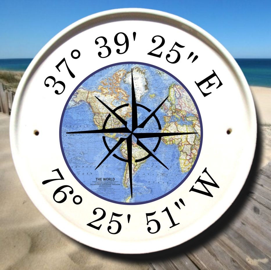 World Map House Plaque / Latitude Longitude Coordinates / Boat