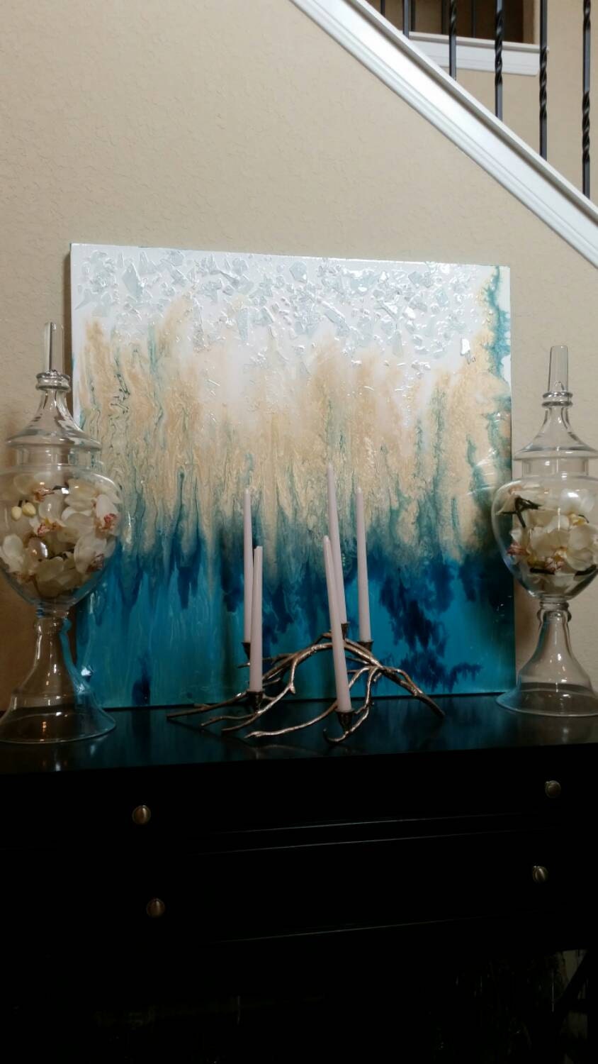 Sold. 36x36 original acrylic painting with glass and a resin