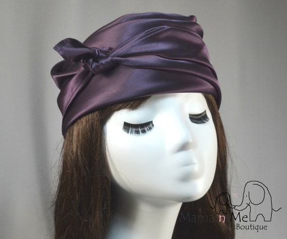 wrap video hair silk headband, silk charmeuse, scarf, hair wrap, eggplant head wrap, hair