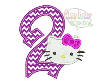 Kitty Second 2nd Birthday Girl 2 - 4x4 5x7 6x10 Applique Design Embroidery Machine -Instant Download File