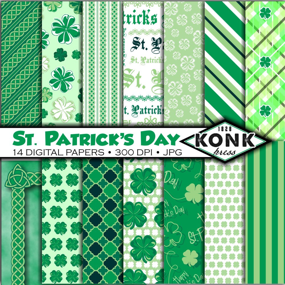 14 Digital Papers St. Patrick's Day Irish scrapbook paper, JPG, 300 dpi