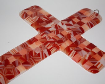 Fused glass wall cross - Multi-colored design