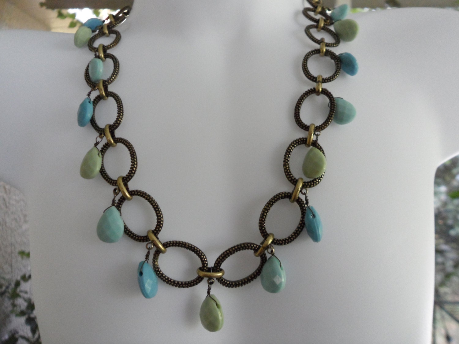 70s Necklace Hippie Chick Gypsy Choker Turquoise Drop Necklace