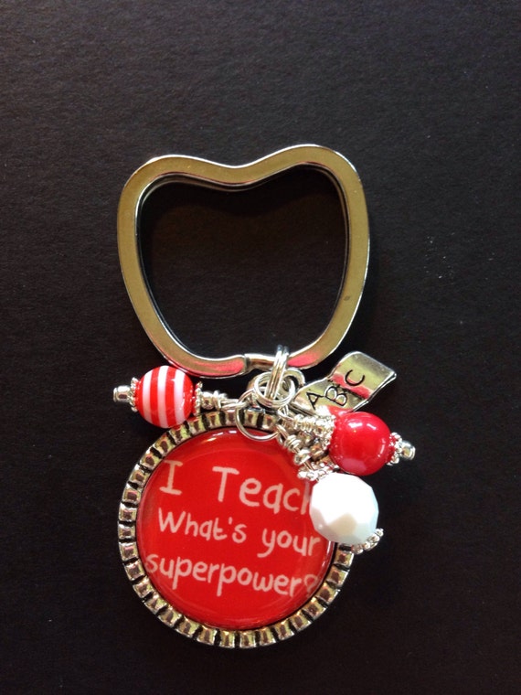Teacher key ring with beads and book charm by WhimsyAndSparkle