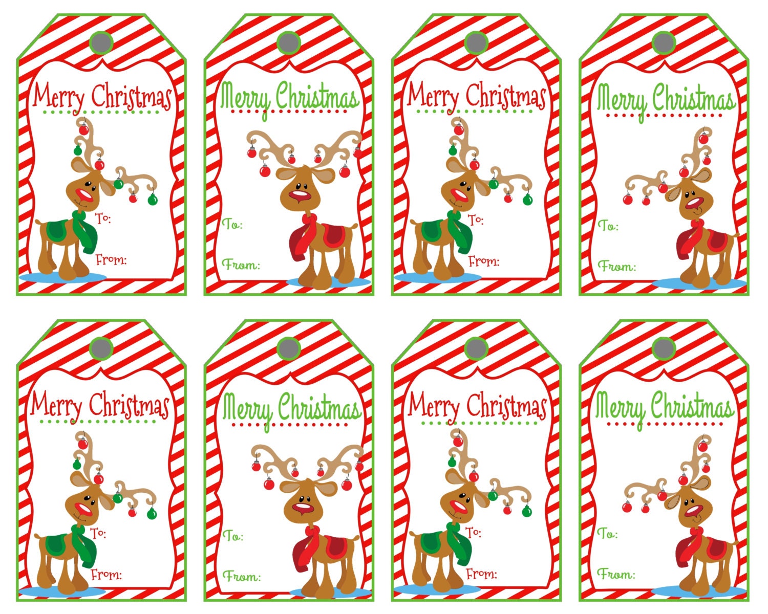 Christmas Gift Tags Merry Christmas Reindeer Tags