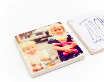 Custom marble tile coaster set of 4 - add your own photo or logo