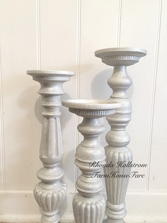 Tall Silver Glitter Candle Holders Wedding Table by FarmHouseFare