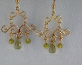 Green and gold Chandelier earrings