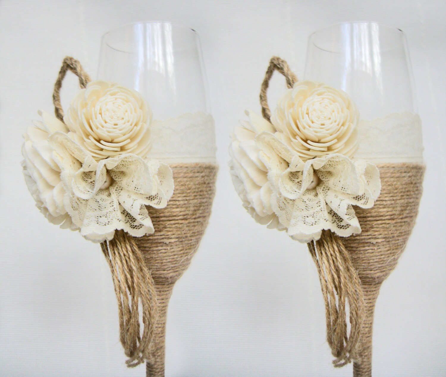 Rustic Wedding Champagne Glasses / Country Barn Wedding Wine