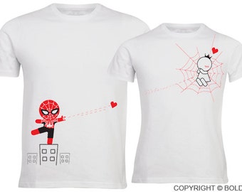 Captured By Your Love™ His & Hers Couples Shirts,Matching Couple Shirts,Couples Gift Set,Boyfriend Gift,Girlfriend Gift,Spiderman Shirts