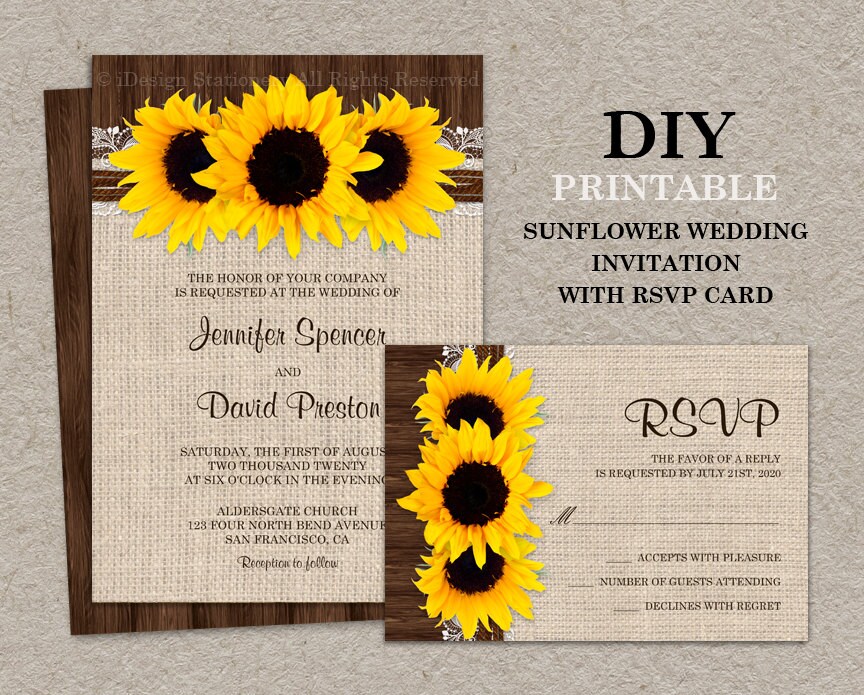 Rustic Country Sunflower Wedding Invitation Sets DIY