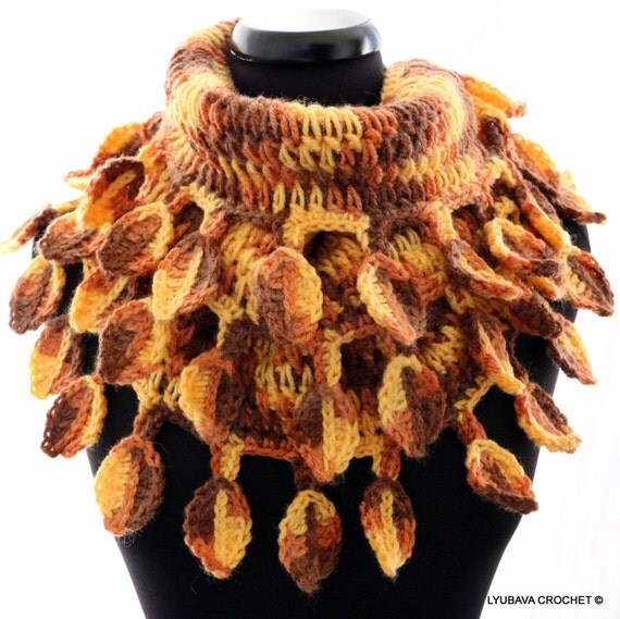 Autumn Crochet Scarf - Crochet Circle Scarf - Womens Scarf - Unique Crochet Scarf - Autumn Leaves Fall - Lyubava Crochet Design