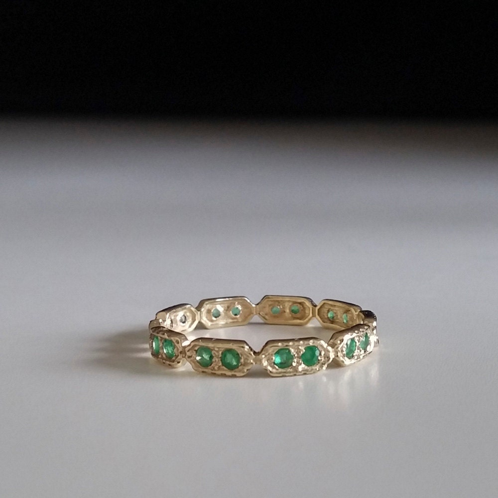 Emerald Eternity ring Green stone ring thin band by ARDONN