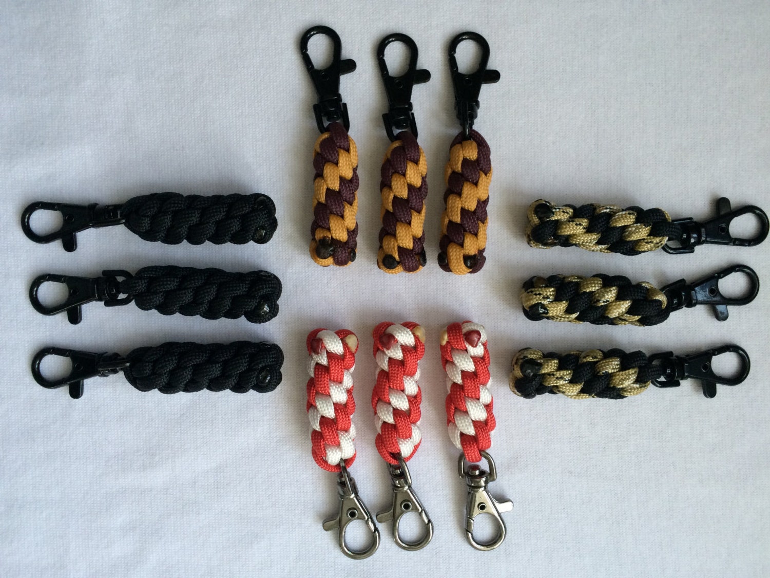 Paracord zipper pulls set of 3 multi color zipper pulls